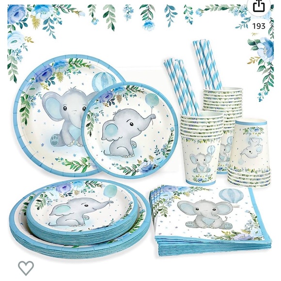 Baby Shower Decorations Paper Plates Set for 25 Guests, Blue Elephant  🩵 💙 - Picture 1 of 6